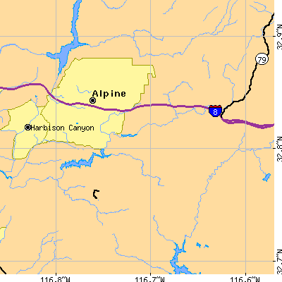 Zip code 91901 close-up map