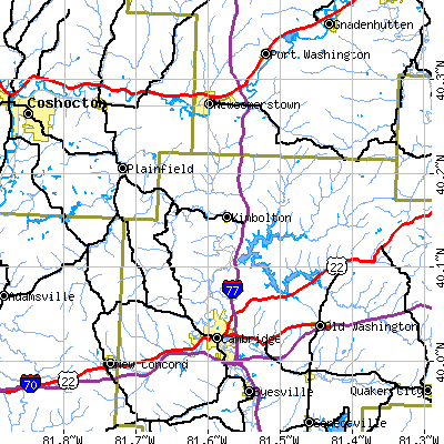 Zip code 43749 close-up map