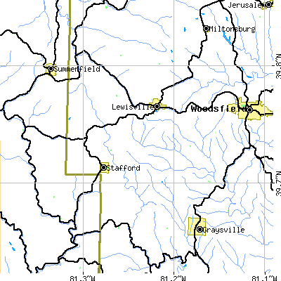 Zip code 43754 close-up map