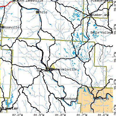 Zip code 43756 close-up map