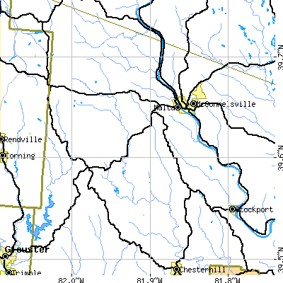Zip code 43758 close-up map
