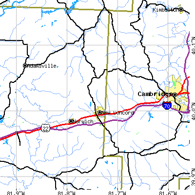 Zip code 43762 close-up map