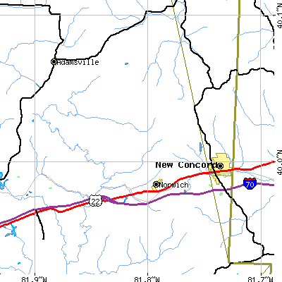 Zip code 43767 close-up map