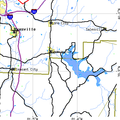 Zip code 43780 close-up map