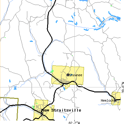 Zip code 43782 close-up map