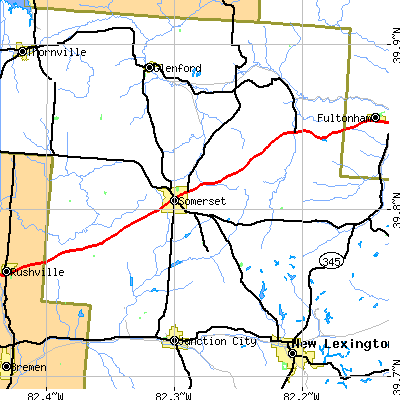 Zip code 43783 close-up map