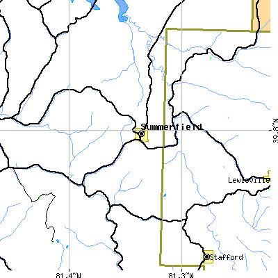 Zip code 43788 close-up map