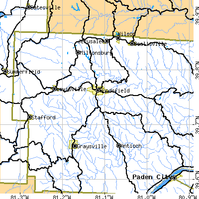 Zip code 43793 close-up map