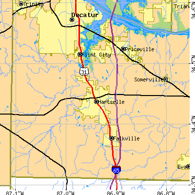 Zip code 35640 close-up map