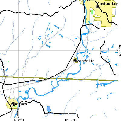 Zip code 43811 close-up map