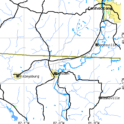 Zip code 43821 close-up map