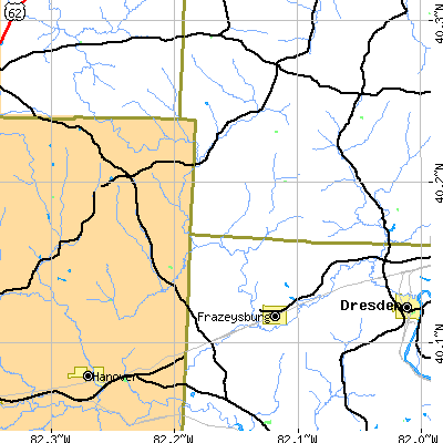 Zip code 43822 close-up map