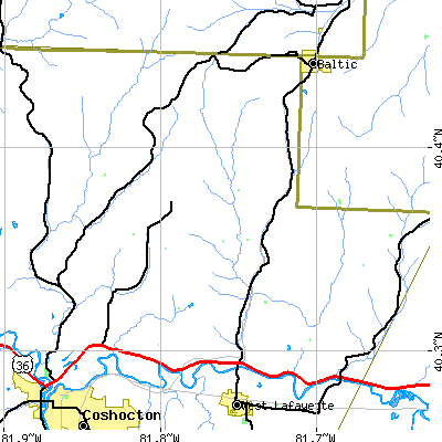 Zip code 43824 close-up map