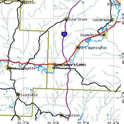 Zip code 43832 close-up map