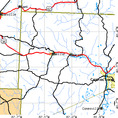 Zip code 43844 close-up map