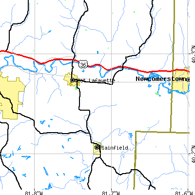 Zip code 43845 close-up map