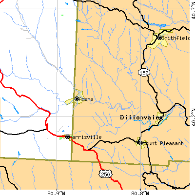 Zip code 43901 close-up map