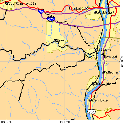 Zip code 43906 close-up map