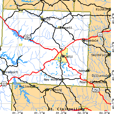 Zip code 43907 close-up map