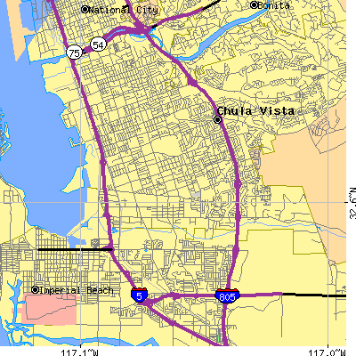 Zip code 91911 close-up map