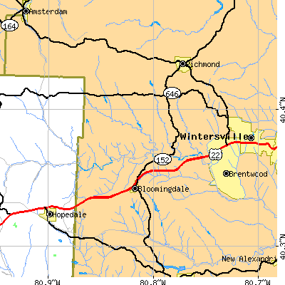 Zip code 43910 close-up map