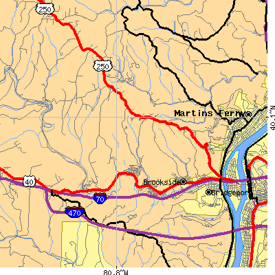 Zip code 43912 close-up map