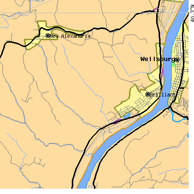 Zip code 43913 close-up map