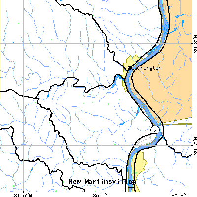 Zip code 43915 close-up map