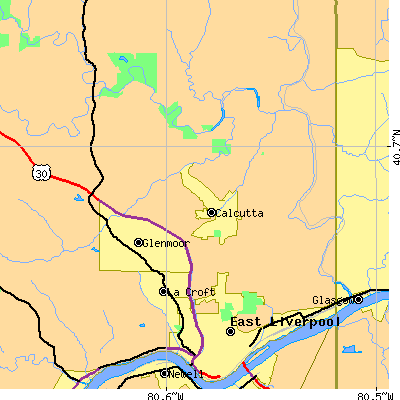 Zip code 43920 close-up map
