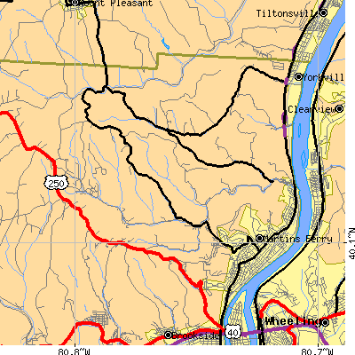 Zip code 43935 close-up map