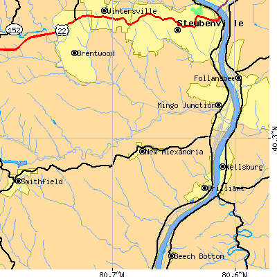 Zip code 43938 close-up map