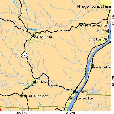 Zip code 43943 close-up map