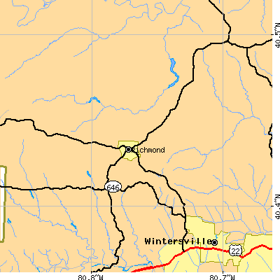Zip code 43944 close-up map