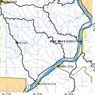 Zip code 43946 close-up map