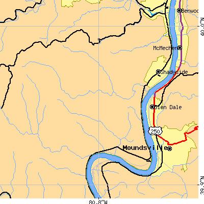 Zip code 43947 close-up map