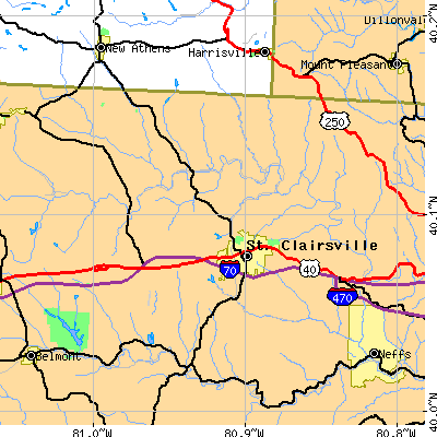 Zip code 43950 close-up map