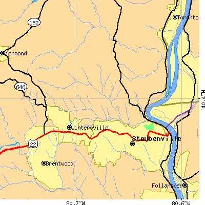 Zip code 43952 close-up map