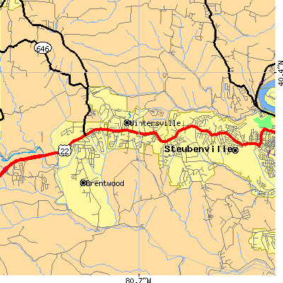 Zip code 43953 close-up map