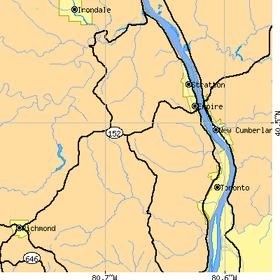 Zip code 43964 close-up map