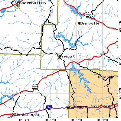 Zip code 43973 close-up map