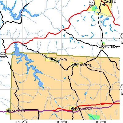 Zip code 43977 close-up map