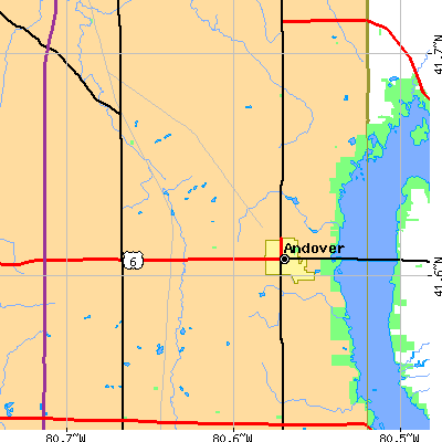 Zip code 44003 close-up map