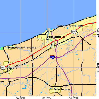 Zip code 44004 close-up map