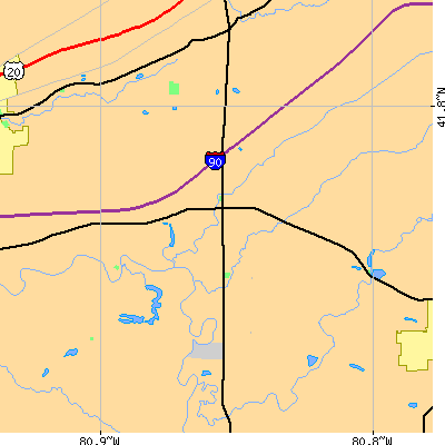 Zip code 44010 close-up map