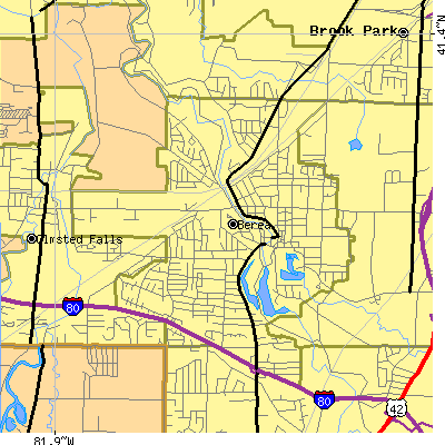 Zip code 44017 close-up map