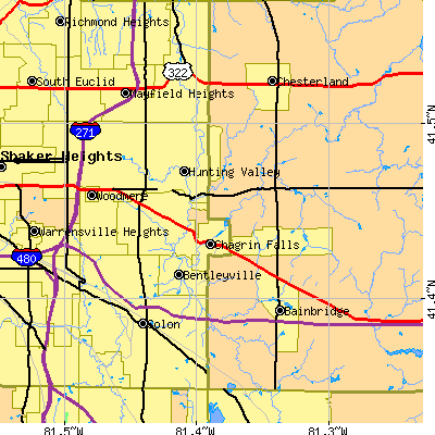 Zip code 44022 close-up map