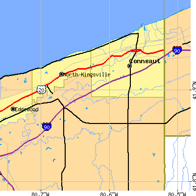 Zip code 44030 close-up map