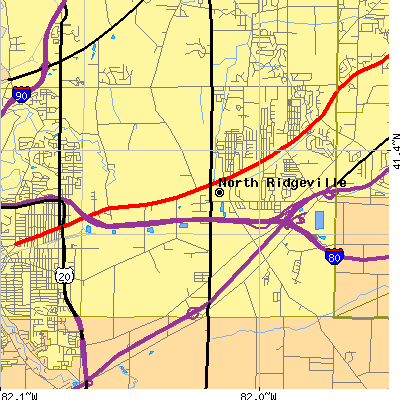 Zip code 44039 close-up map