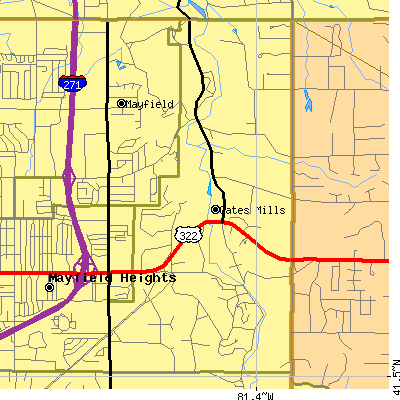 Zip code 44040 close-up map