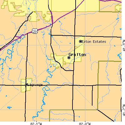 Zip code 44044 close-up map